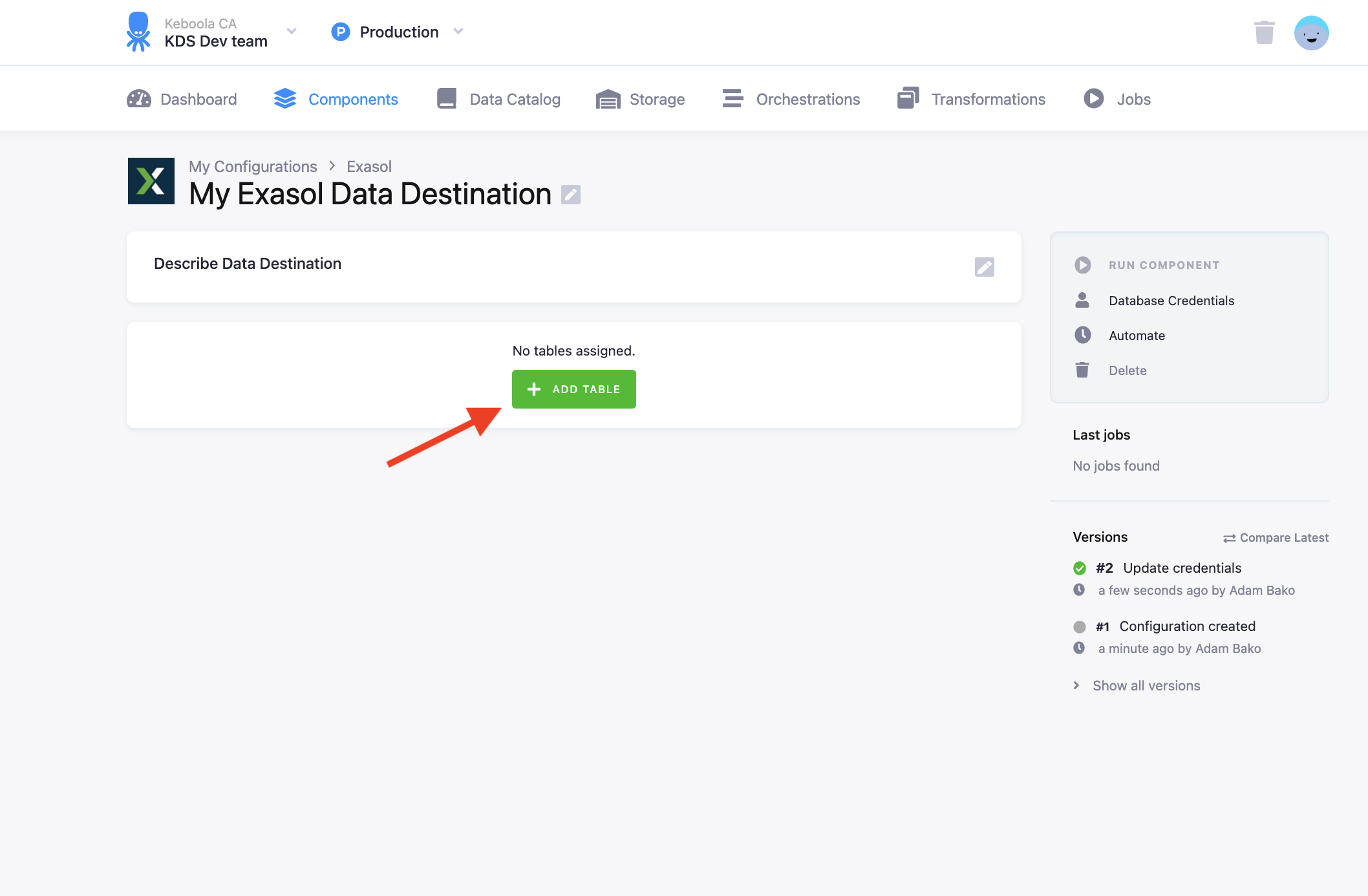Screenshot - New table page