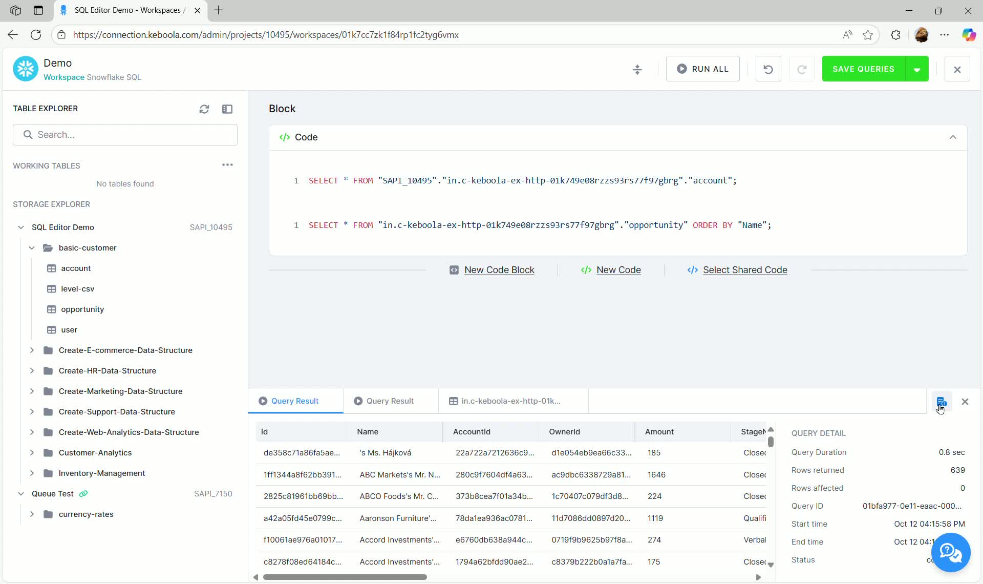 SQL Editor - Query details panel open in the results pane